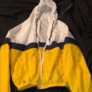 yellow white & navy blue windbreaker